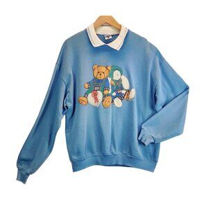 Vtg 90s Gopher Sweatshirt XL Blue Teddy Bears Heart Casual Teacher Made in USA